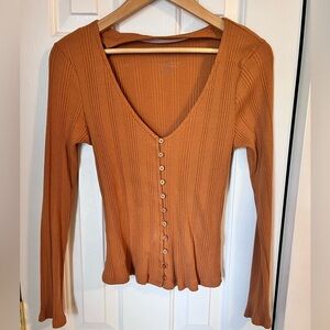 Anthropologie Ribbed Burnt Orange Long-Sleeved Shirt